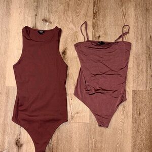 Express Body Contour ribbed and silky Brown Bodysuit Duo